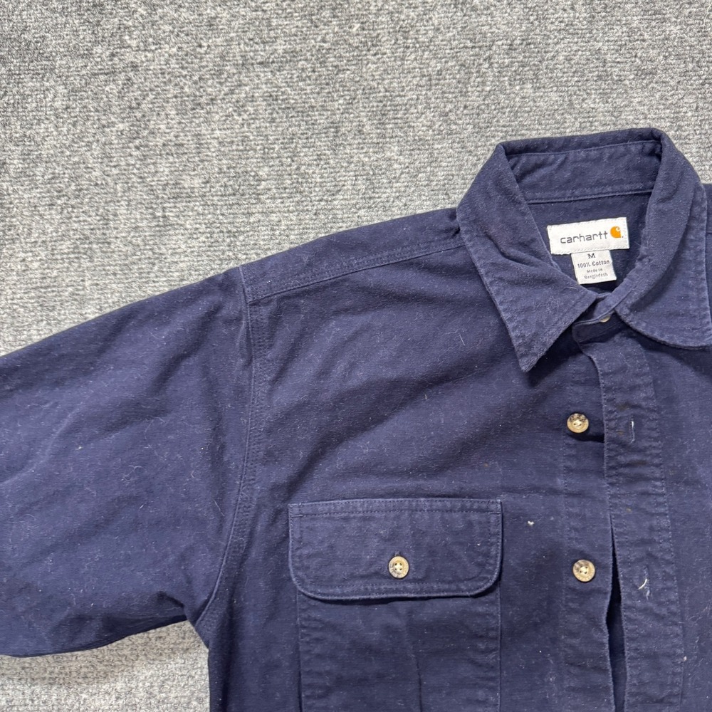 Carhartt Flannel Men's Medium‎ Button Up 100% Cotton Workwear Stained Blue - Picture 5 of 12